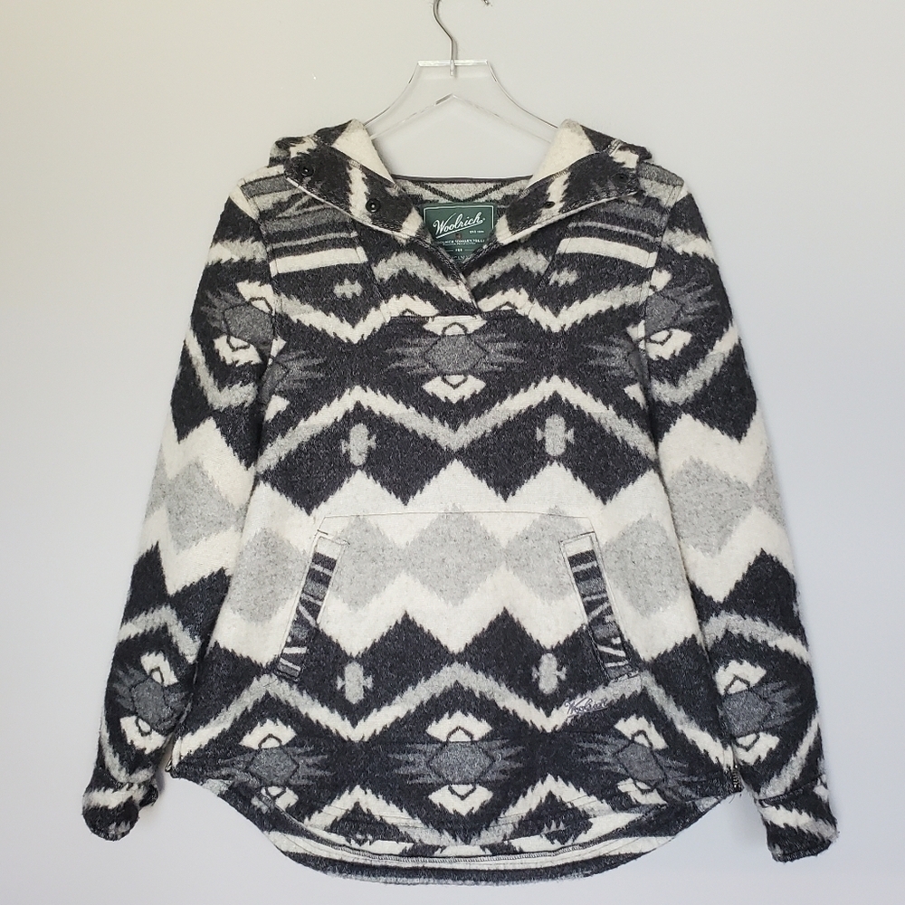 Woolrich X American Eagle Wool Blend Aztec Southwestern Hooded Blanket Jacket M